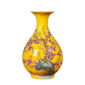 Yellow Flowers and Bird Patterns Ceramic Animal Large Vase Hand Painted Arrangement Flower Big Vase Pots for Home Decoration