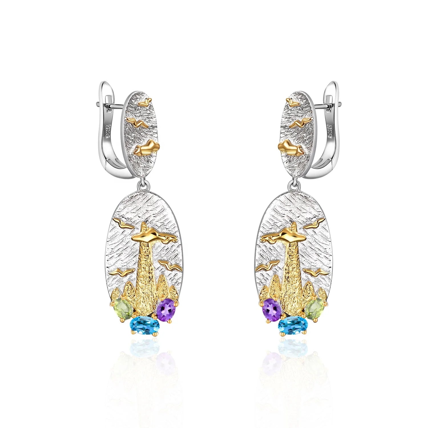 Abiding Jewelry Custom Jewelry Wholesale Swiss Blue Topaz Designer Style Gold Plated Hanging 925 Sterling Silver Women Earrings