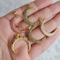 CZ8311 Hotsale Rainbow 18k Gold Plated CZ Zircon Micro Pave Moon Crescent Charm Pendant for Necklace Jewelry Making