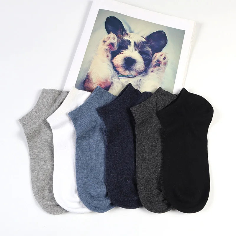 Wholesale Solid Color Combed Cotton Plain White Black Blue Convert No Show Cartoon Man Socks Mens Ankle Socks