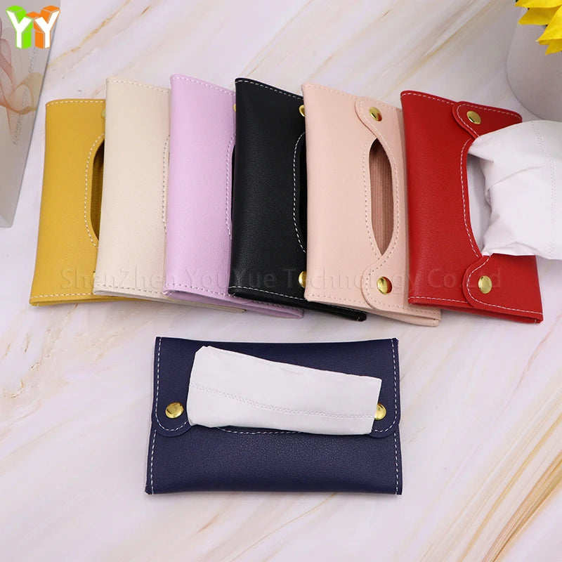 Colorful PU Leather Tissue Box Holder Mini Office Desk Tissue Organizer for Living Room and Car Leather Tissue Box Cover