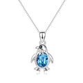 Fine Jewelry 925 Sterling Silver Cubic Zircon Cute Penguin Blue Crystal Pendant Necklace