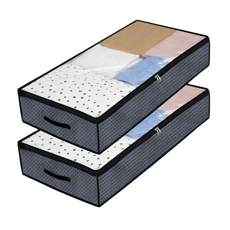 Large Square Underbed Storage Bag Reinforced Handles Foldable Square Storage Containers for Efficient Under-the-Bed Organization