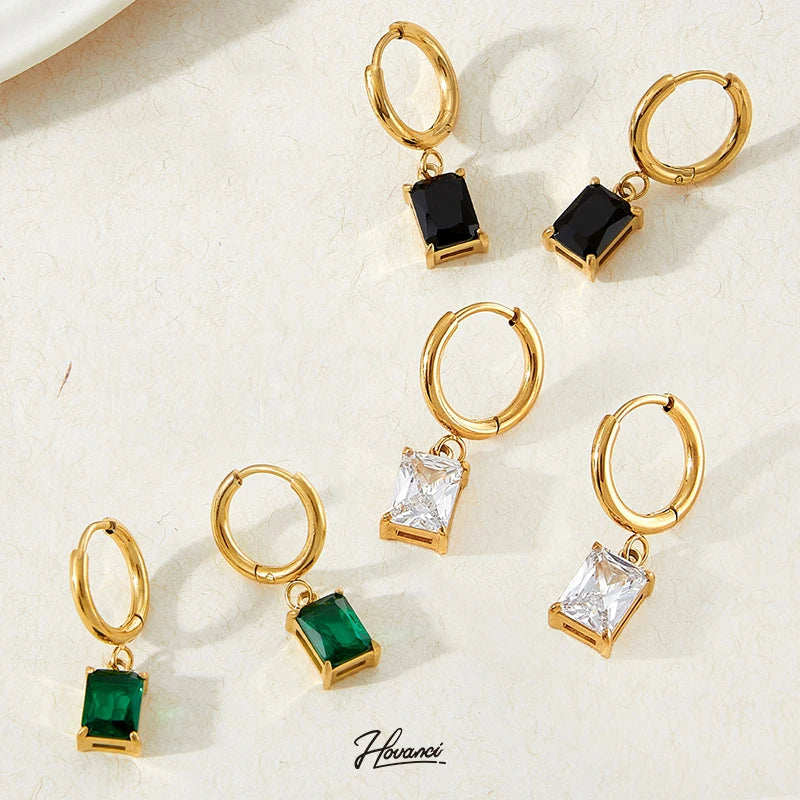 HOVANCI Popular Style 18k Gold Plated Stainless Steel Classic Cubic Zirconia Smooth Surface Pendant Earring