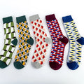 Wholesale Fashion Geometric Patterned Socks Men Designer Colorful Dress Cotton Crew Socks