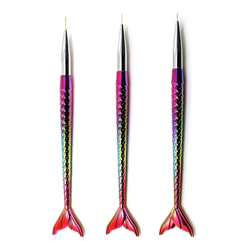 Socheal 3-Piece Mermaid Liner Nail Brush Set with Nylon Bristles and Plastic Handle
