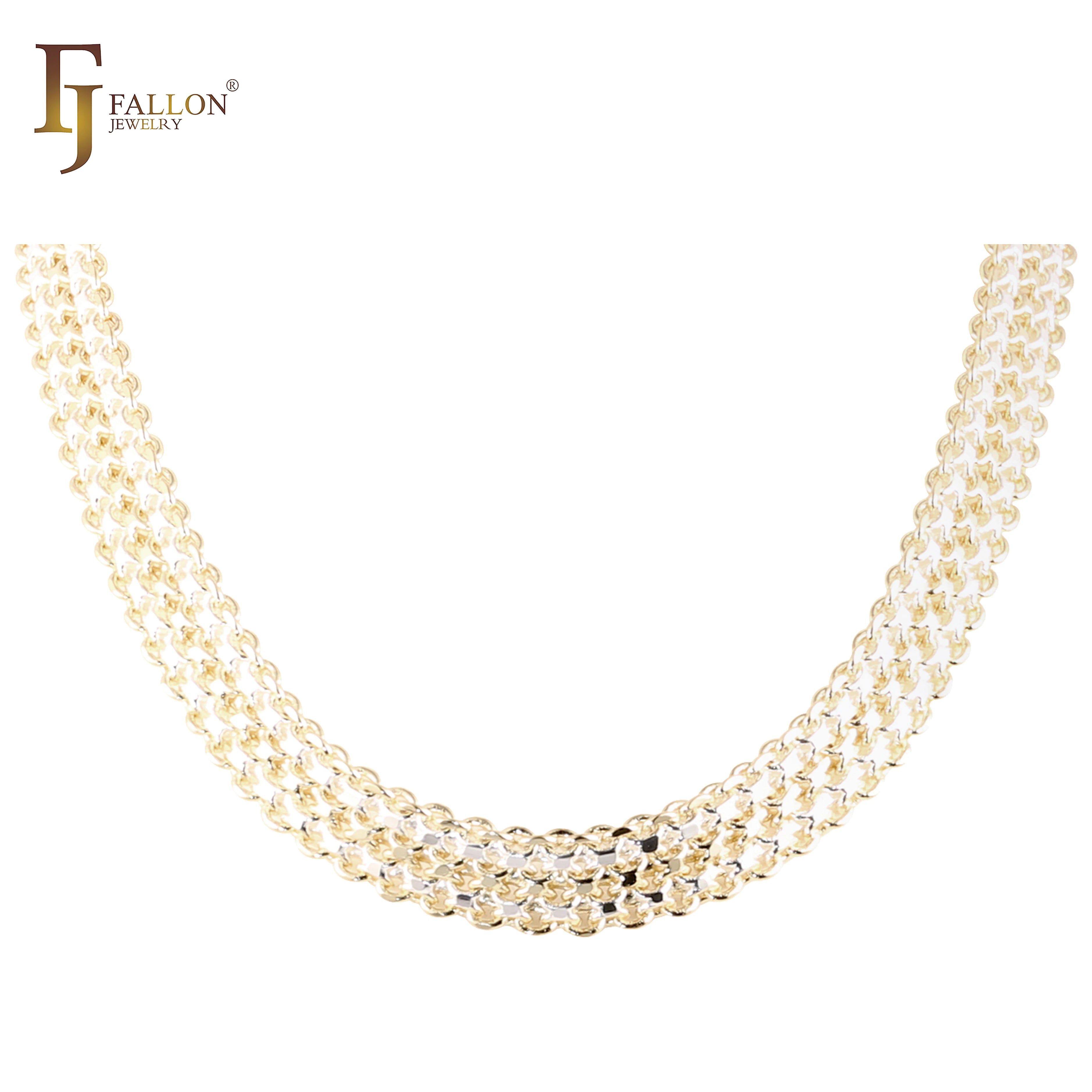 7mm FJ Fallon Fashion Jewelry Bismarck Anchor Quadruple Link Chain Plated in 14K Gold Two Tone Brass