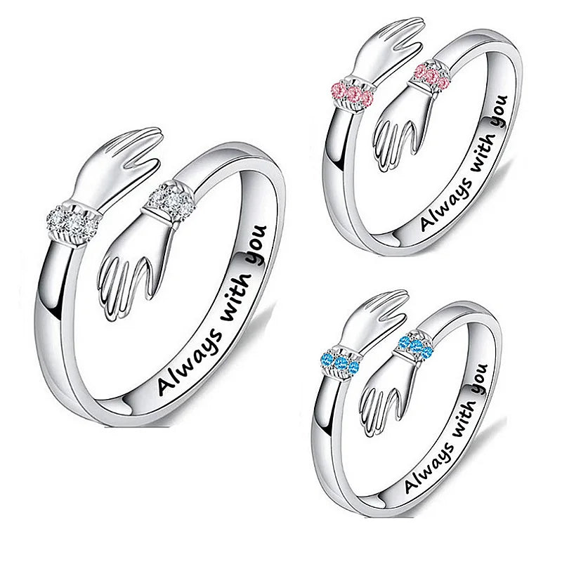Personality Gift Fashion Jewelry Rings Adjustable Engraved Letters Self Love Hug Me Hand Zircon Ring for Women