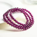 Feng Shui Style Three-Ring Crystal Bracelet with Natural Purple and Black Garnet Traditional Chinese Craft