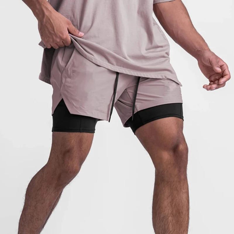 Wholesale Summer Outdoor Fitness Deep Squat Breathable Back Zip Pocket Double Layer Men's Sports Shorts