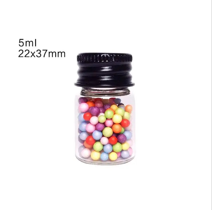 5ml 22*37mm  Clear Tubular Glass clear Jar Vial With Black Screw Aluminum Cap