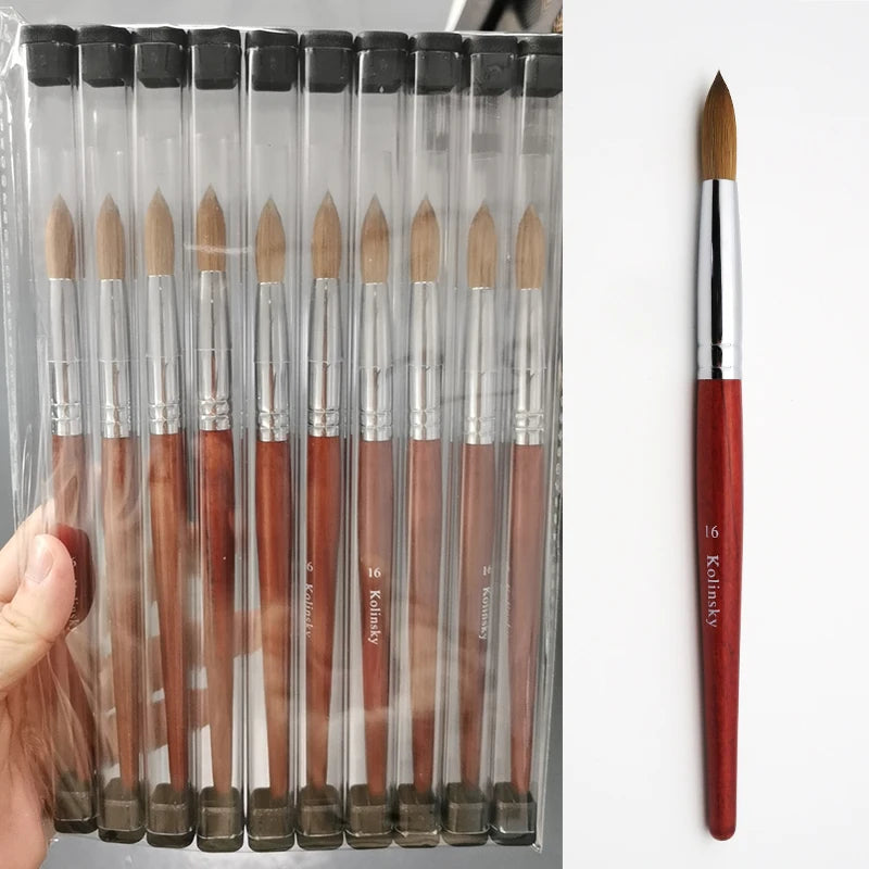 Smooth Nail Acrylic Brush Fluffy USA 16 Kolinsky Acrylic Nail Brush Red Wooden Handle for Long Nails