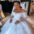Luxury Crystal Ball Gown Wedding Dress Bateau Glitter Dubai Beads Lace Appliques Beads Bridal Gowns Custom Made Princess Vestido