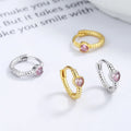 Fashion Minimalist Jewelry 925 Sterling Silver Simple love Heart pink Diamond Gold Plated Hoop Earrings for Women