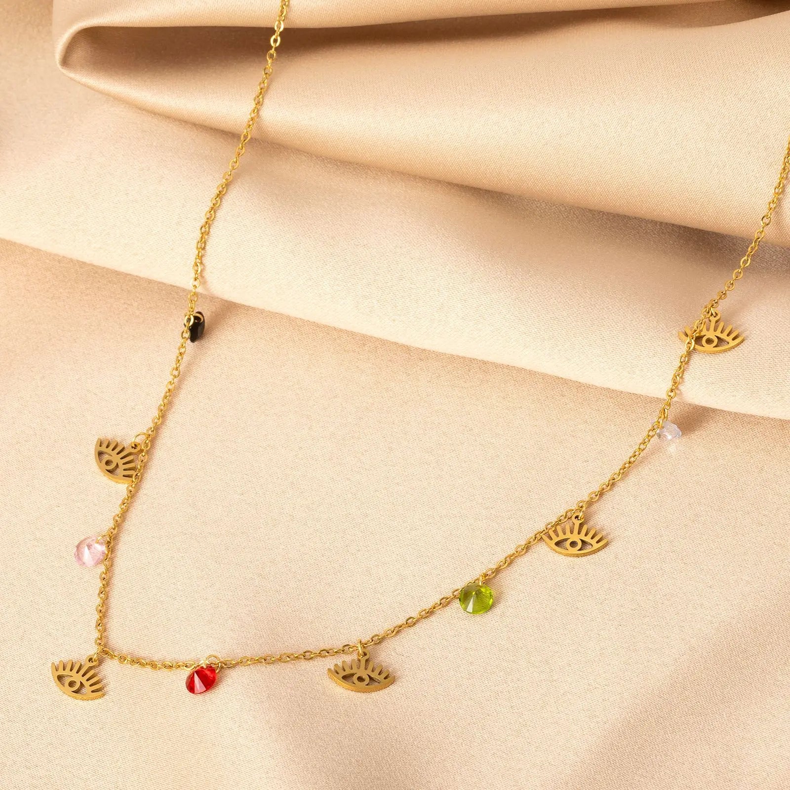Fashion 18k Gold Plated Jewelry Waterproof Stainless Steel Zircon Choker Necklace Devil Eyes Cubic Zirconia Necklaces YF3068