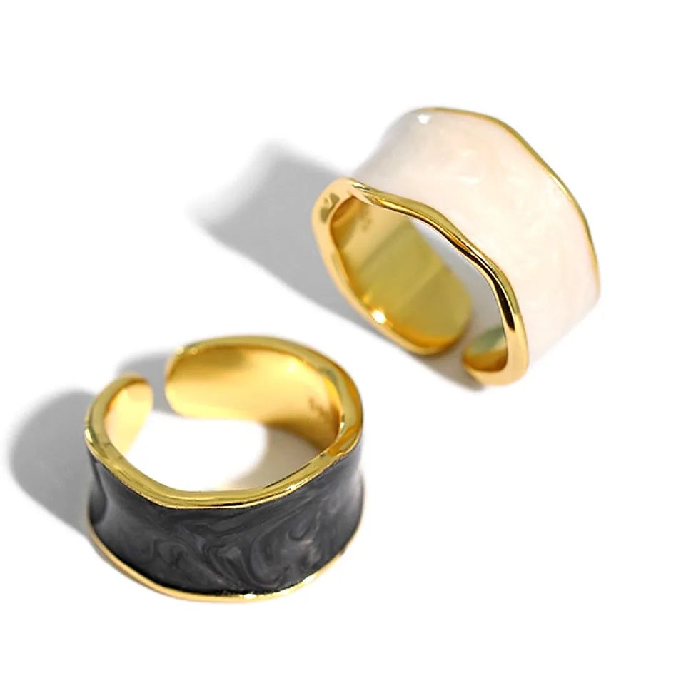 2021 Fashion Rings 925 Sterling Silver Jewelry Black and White Enamel Rhodium 18K Gold Jewelry for Women
