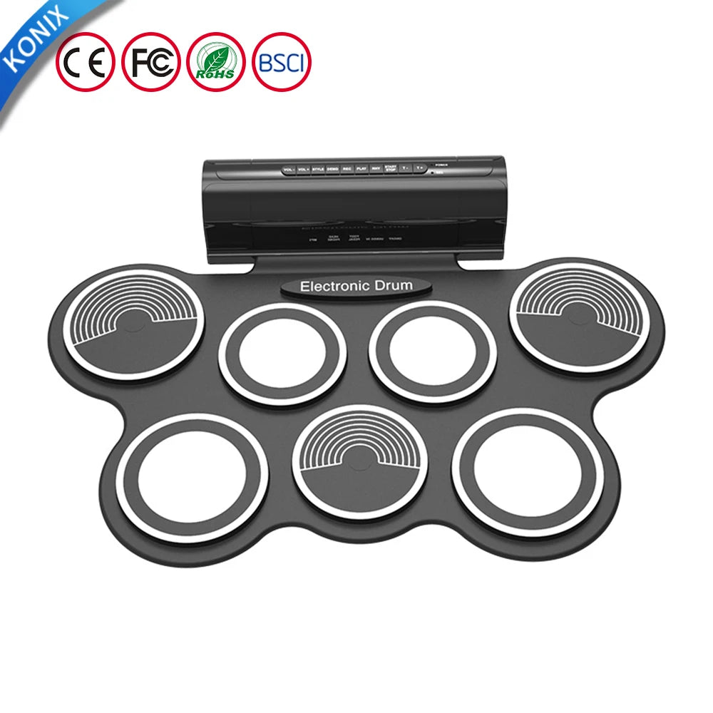 Konix 7 Pads Electronic Drum Kit Jazz Kit Flexible Silicone Digital Midi Drum Electric Electronic Drum Set