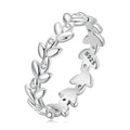 Bamoer Factory 925 Sterling Silver Simple Minimalist Leaf Ring Pave Setting CZ Arranged Leave Pattern Ring for Women BSR306