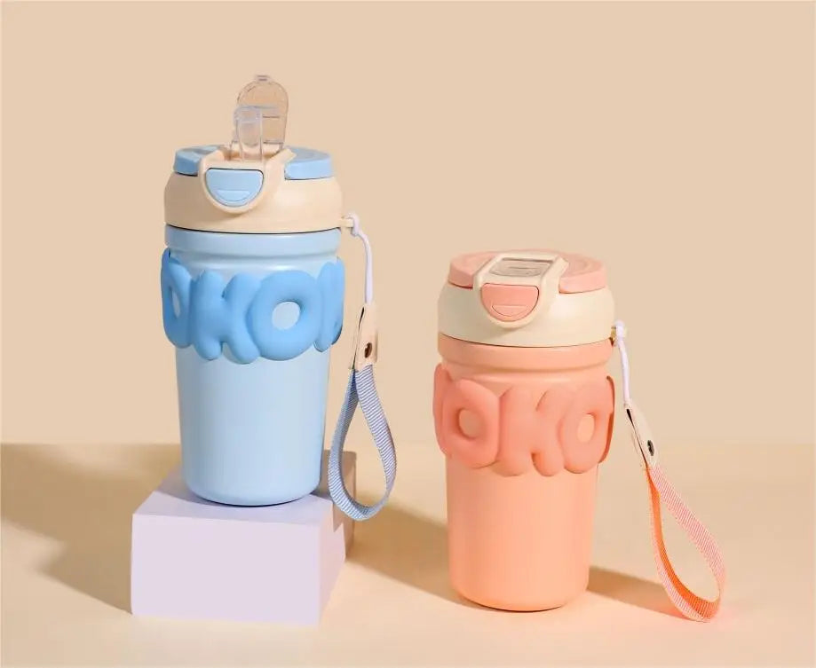 Portable 350ml Stainless Steel Water Cup with Lid Straw Vacuum Flask Thermos Travel Camping Tours Children's Outdoor Activities