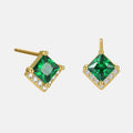 Simple 925 Sterling Silver Tiny Micro-Emerald Square Cz Minimalist Vintage Fashion Fine Jewelry Gold Plated Stud Earrings Women
