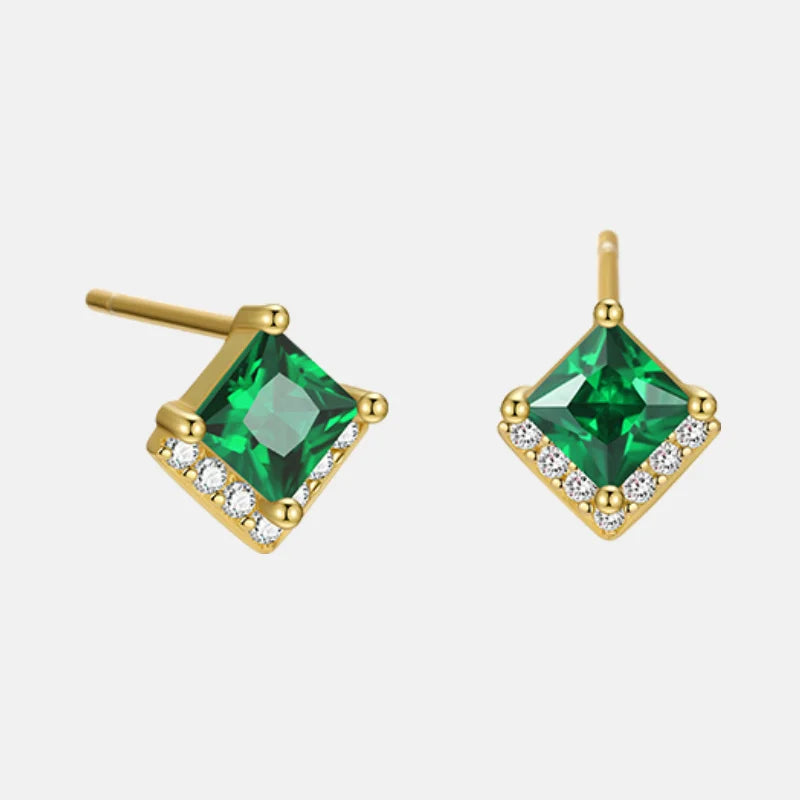 Simple 925 Sterling Silver Tiny Micro-Emerald Square Cz Minimalist Vintage Fashion Fine Jewelry Gold Plated Stud Earrings Women
