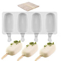 BPA Free 4 Cavities Silicone Popcical Molds Maker Ice Pop Cream Molds with 20 Wooden Sticks Silicone Ice Cream Mold