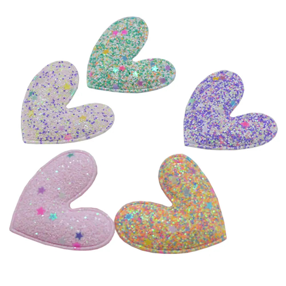 45*50mm Padded Shiny  Glitter Heart Patches Appliques for Clothes Hat Sewing Supplies DIY Headwear Hair Bow Decor