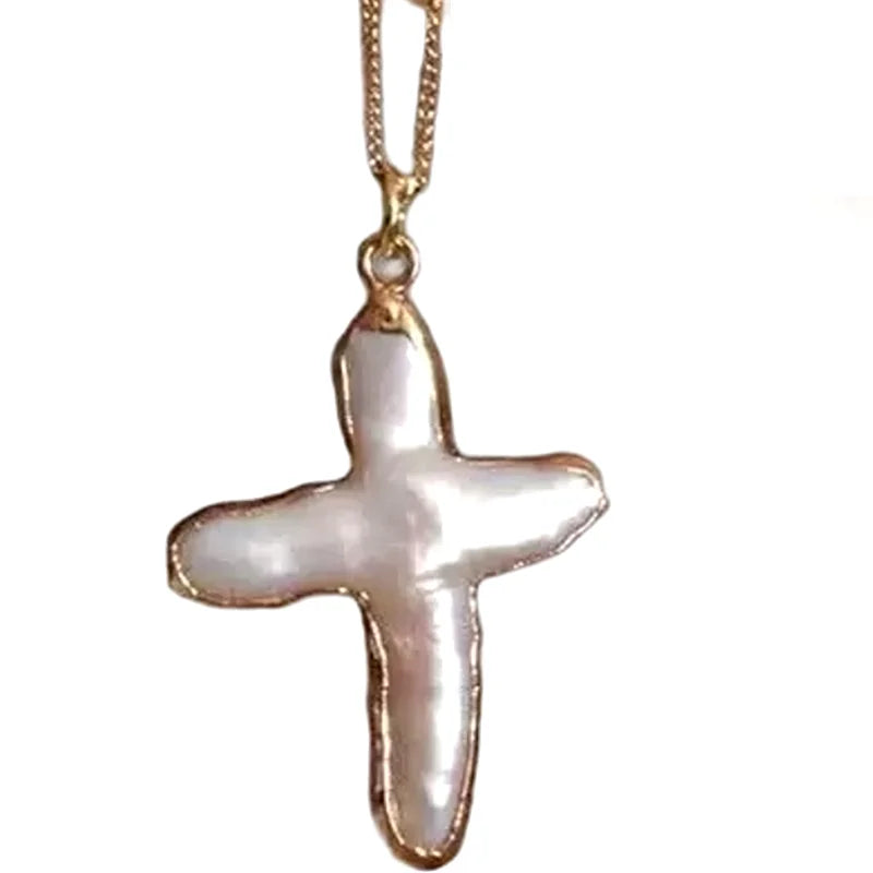 Evergreen Product Student Memorial Gift Temperament Pearl Jewelry Stylish Gold Silver Cross Pendant Necklace Gifts for Women