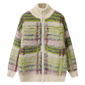 Custom Mohair Cardigan Stripe Fuzzy Men Designer Sweater Clothing Custom Knit Sweater Mens Cardigan