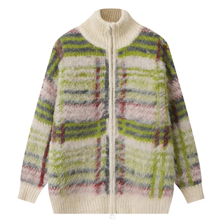Custom Mohair Cardigan Stripe Fuzzy Men Designer Sweater Clothing Custom Knit Sweater Mens Cardigan