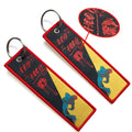 Hot Sale Custom Logo Embroidery Jet Tag Fabric Woven Keychain Promotional Brand Keyring