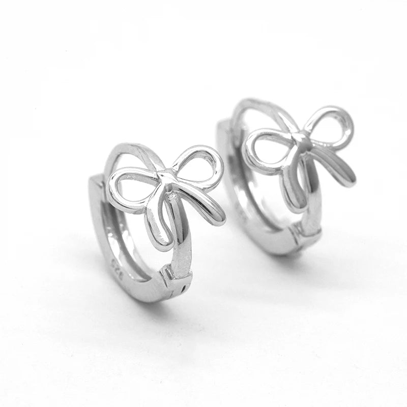 Wholesale Fine Jewelry 925 Sterling Silver Bow Earrings Women Hoop Earring
