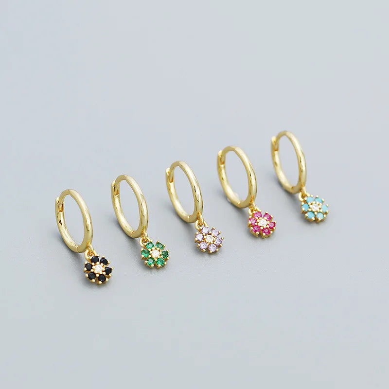Ins Design 18K Gold Plated Colorful Zircon Flower Earring Fine Jewelry 925 Sterling Sliver Hoop Earrings Jewelry Women