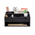 Wooden desk drawer storage box with pen holder for desk organization home calculator scissors pens note paper etc