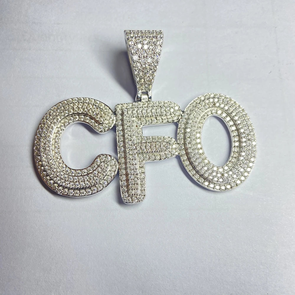 HQ GEMS Solid S925 Silver Iced Out Diamond Letter Hip Hop Necklaces Moissanite CFO Pendant for Part