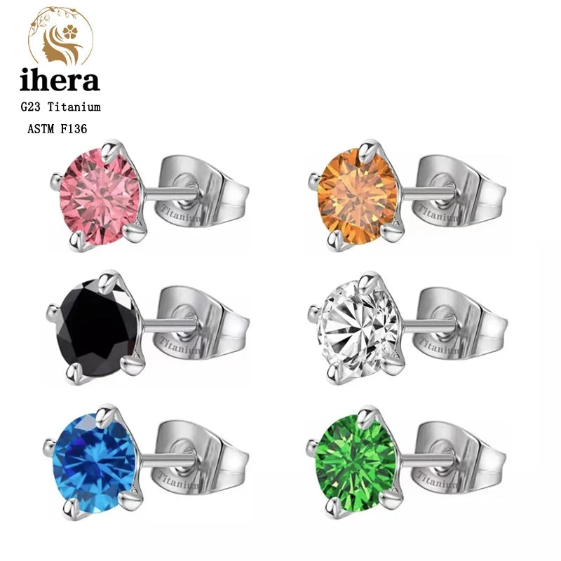 1 Pair ASTM F136 Titanium Piercing Stud Earrings Simple Crystal Zircon 20G 3/4 /5MM Women Ear Cartilage Tragus Piercing Jewelry