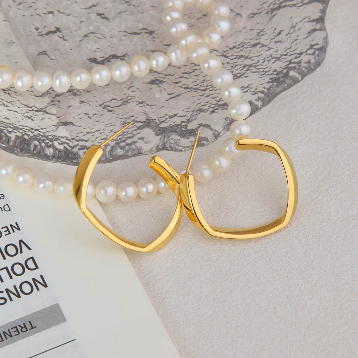 Chris April Fashion Jewelry 316L Stainless Steel PVD Gold Plated Mobius square Circle Geometry Hoop Earring