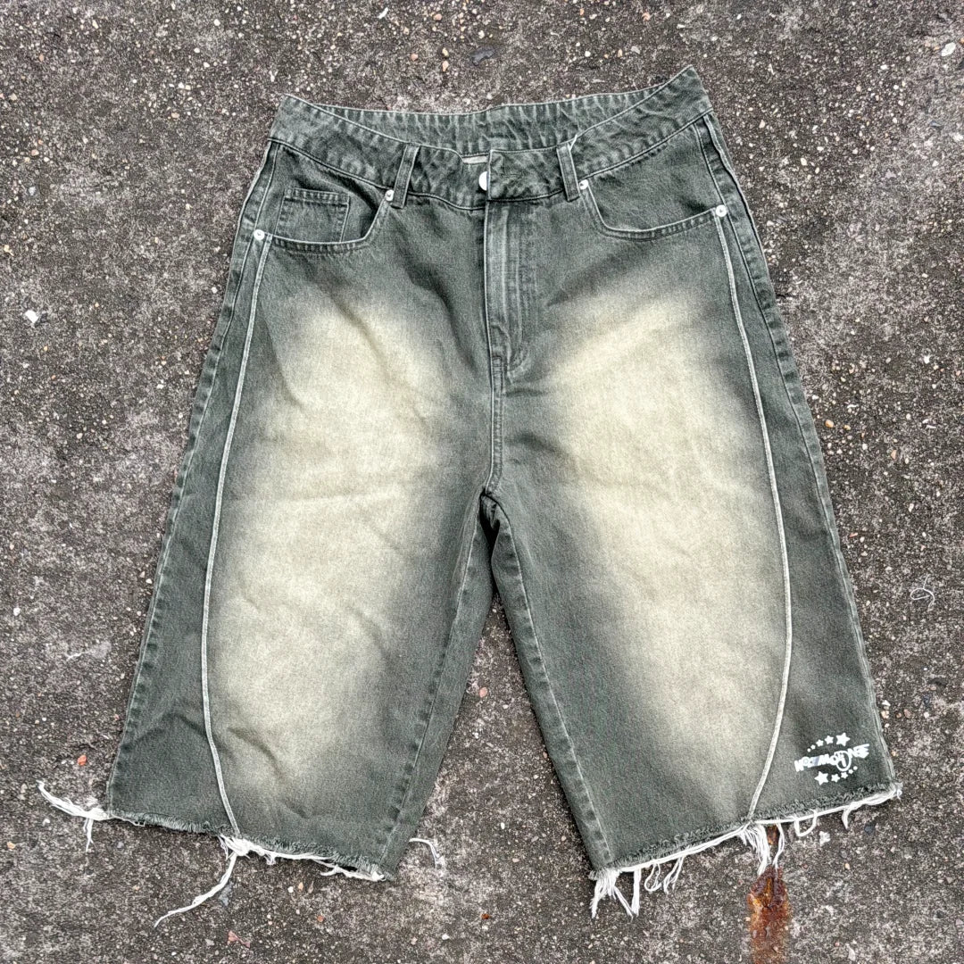 TOPSHOW Custom Men Streetwear Work Half Carpenter Shorts Baggy Jorts Double-layer Pocket Loose Carpenter Denim Army Green Shorts