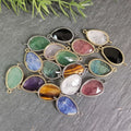 Hot Selling Labradorite Bezel Gemstone Double Loop Pendant Black Obsidian Green Strawberry Quartz Connector for Jewelry Making