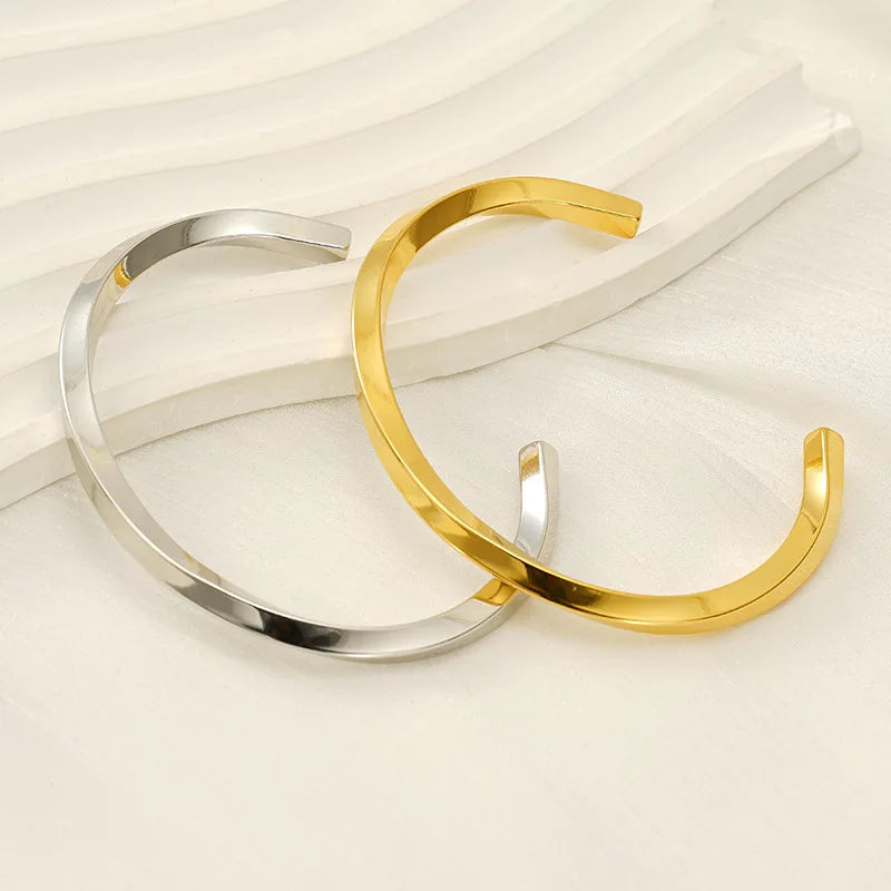 Non Tarnish Fashion Twist Waterproof Open Bracelet Bangle Stackable Real 18K Gold Plated Cuff Stainless Steel Bracelet for Women