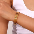 Trendy 18K Gold Plated Triple Layer Tube Fashion Jewelry Simple Versatile Wholesale Women's Stainless Steel Opening Bangle