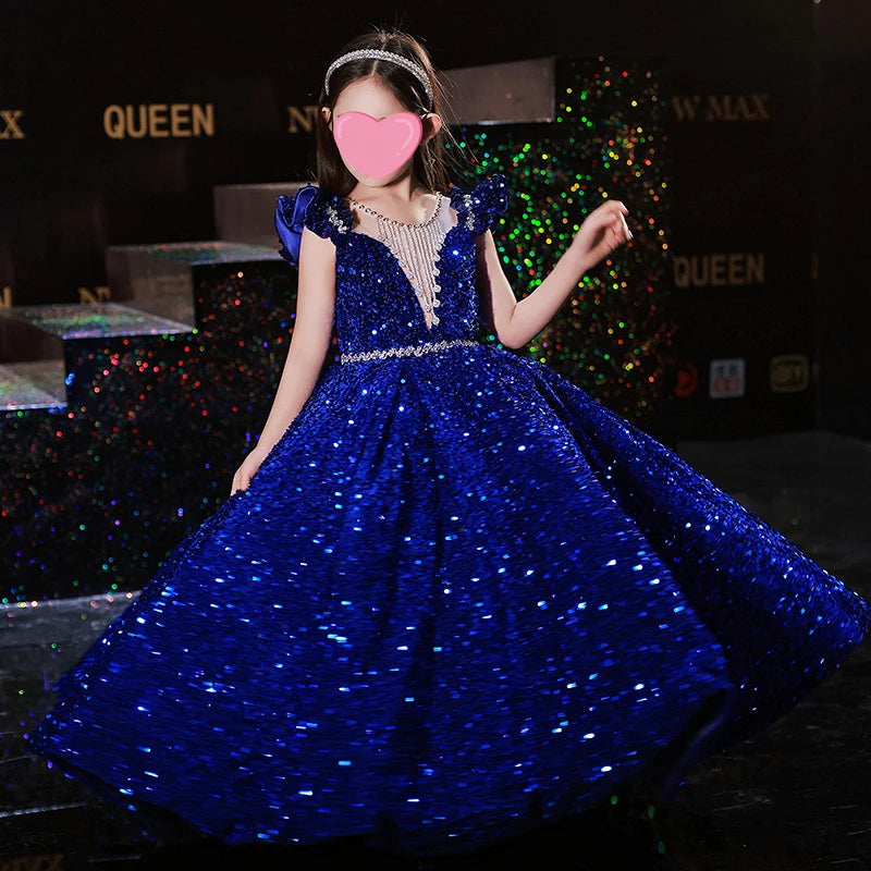 Children Sequins Flower Girl Dress Wedding Party Prom Gown Elegant Princess Evening Dress for Girls