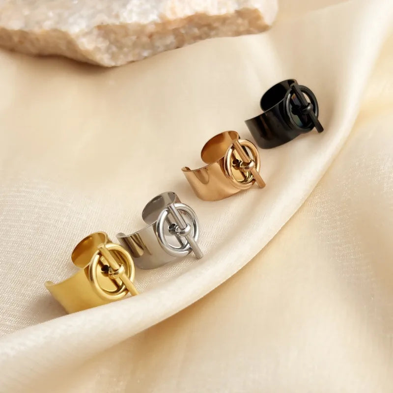 Designer Statement Titanium Stainless Steel Tarnish Free Wide Geometric Ring for Women Men Couple