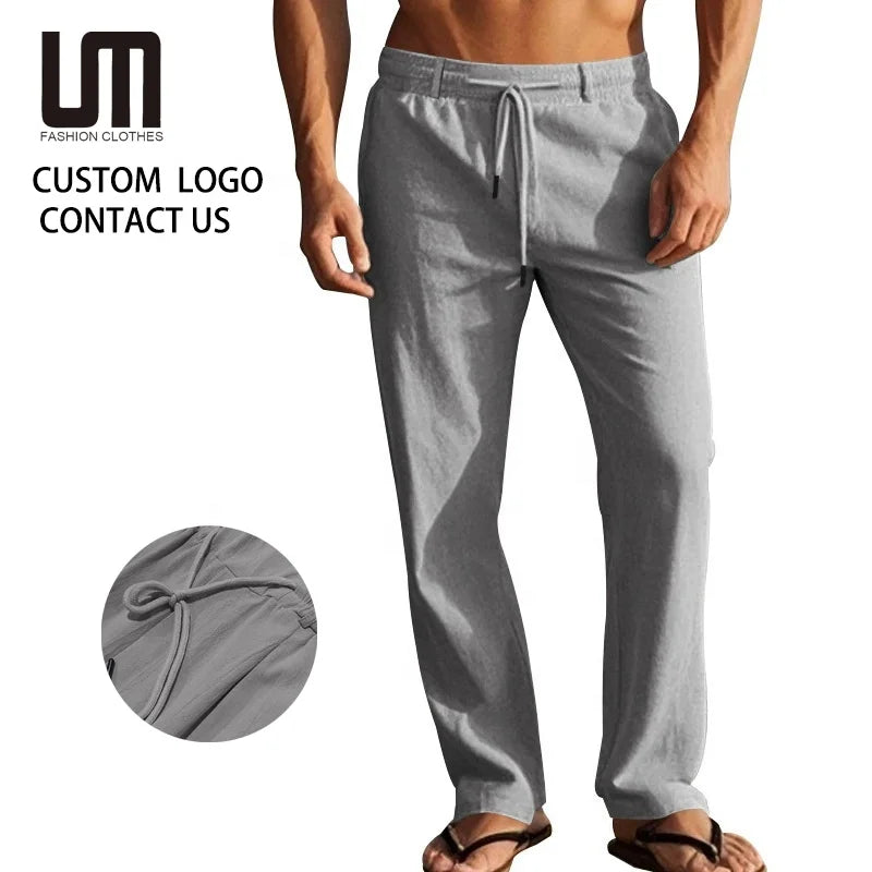 Clearance Sales  New Men Casual Pants Cotton Linen Jogging Pants Work Cargo Trousers Breathable Comfortable Travel Pants for Men