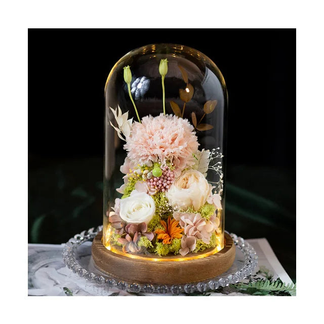 AM-PFA43 Ammy Preserved Flower Carnation Glass Dome Eternal Flower Carnation Glass Cover Valentine's Day Decorative Flowers