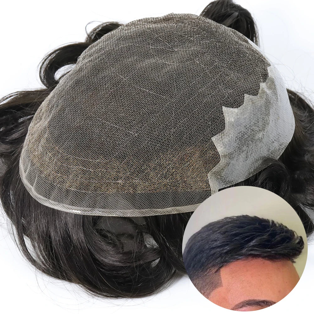 Q6 Wholesale Human Hair Replacement System French Lace Bleached Knots Natural Hairline