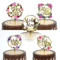 Acrylic Colorful Flower Gold Cake Decorations Wedding Bridal Shower Engagement Anniversary Mr and Mrs Cake Toppers