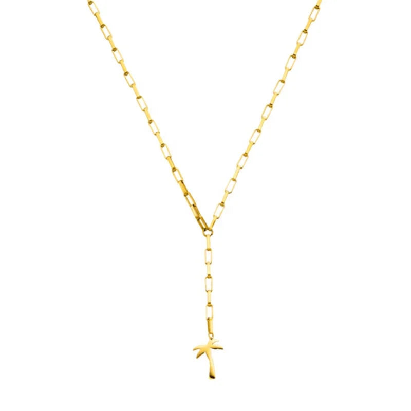 Simple Ocean Jewelry's Stylish Aloha Palmtree Pendant Necklace Stainless Steel Twisted Singapore Chain Minimalist Gold Gift