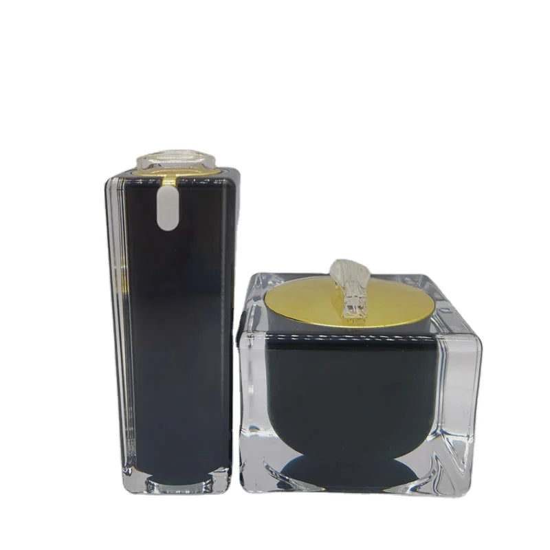 Customs Black square Luxury Acrylic Cosmetic Packing Bottle Cosmetic Lotion Airless Bottles with Vertical Lines in Bottle Body
