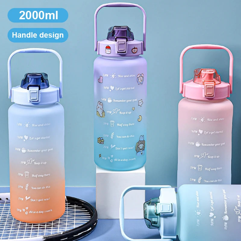 Plastic Tritan Water Bottle Time Scale Reminder Frosted  Bottle with Straw for Outdoor Sports Fitness